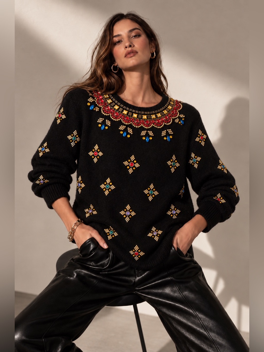 Vintage 80s/90s Black Beaded Silk Angora Sweater